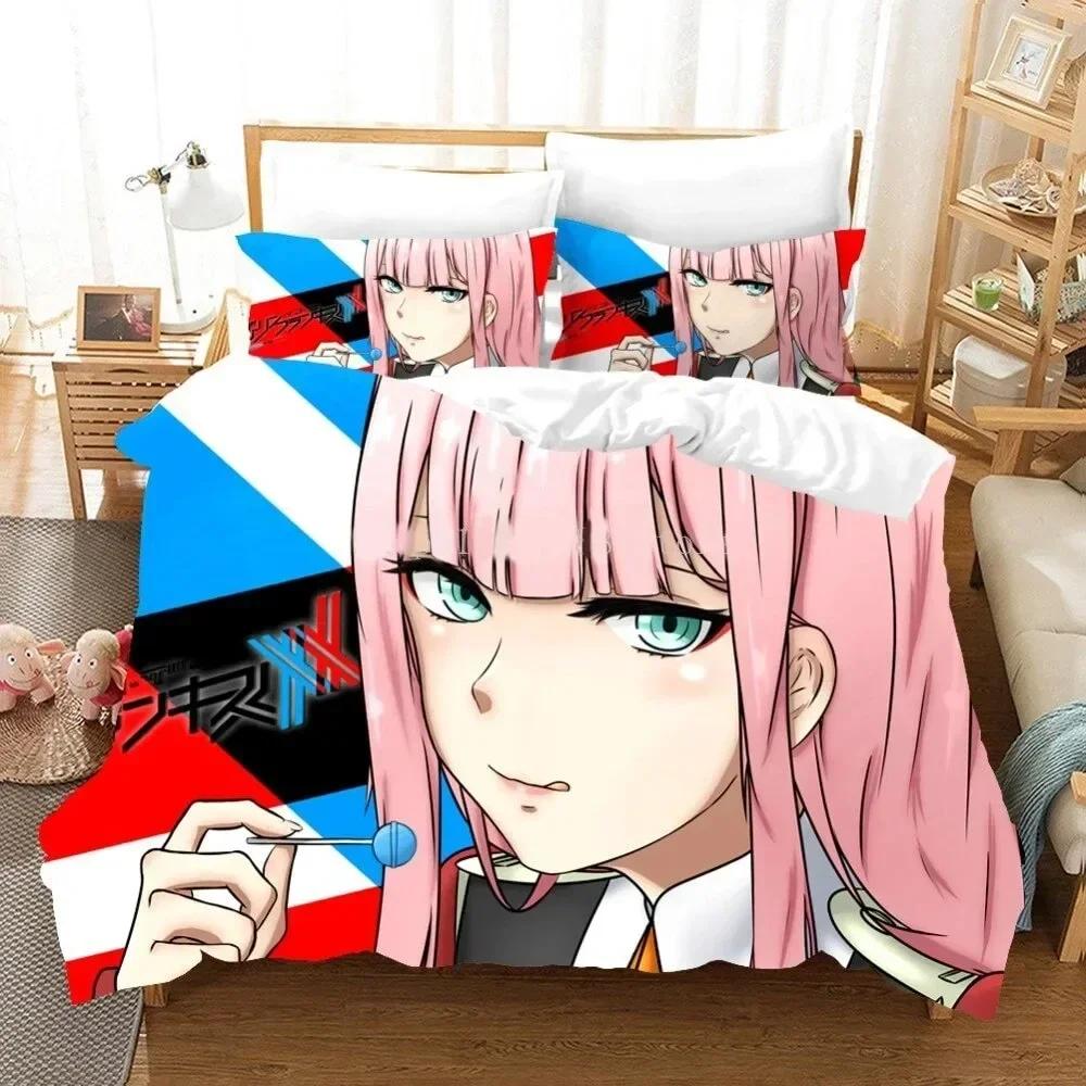 Аниме Darling in the Franxx Зеро Ту 02 Комплект постельного белья Пододеяльник Простыня Наволочка с принтом Размер Full Queen King Подушка Одеяло Спальня
