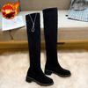 Модная обувь на среднем каблуке для женщин, женские сапоги выше колена, эластичные черные высокие носки, весна 2024, зимняя новинка