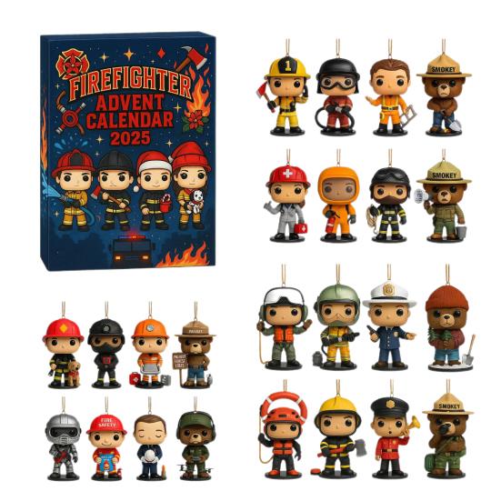 Advent Calendar Christmas Countdown Calendar 2D Acrylic Firefighter Hanging Ornaments