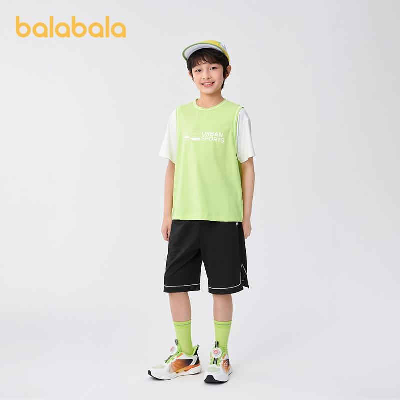 Balabala Boys' Short Sleeve Set - Fake Two-Piece, Quick-Drying Summer Top