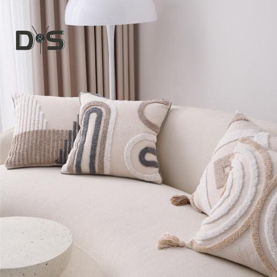 Boho Throw Pillow with Braided Rope Pattern And Tassels Soft Cotton Linen Textured Cushion for Sofa Bed Office