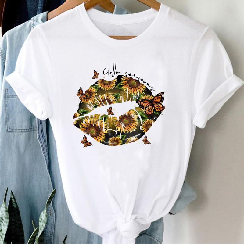 (Asian Size) Short Sleeve Tee Sunflower Watercolor Trend 90s Top Fashion Tshirt Women Clothing Casual Print Lady Female Graphic T-shirt