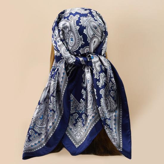 Women Head Wrap Vintage Retro Square Shape Contrast Color Foldable Head Protection Soft Fabric Paisley Print Summer Scarf Female Headwear