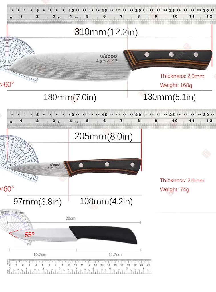 WXCOO 4" Japanese Fruit Knife with Gift Box Sharp Blade Kitchen Chef Knife Ergonomic Wood Handle Stainless Steel Santoku Knives