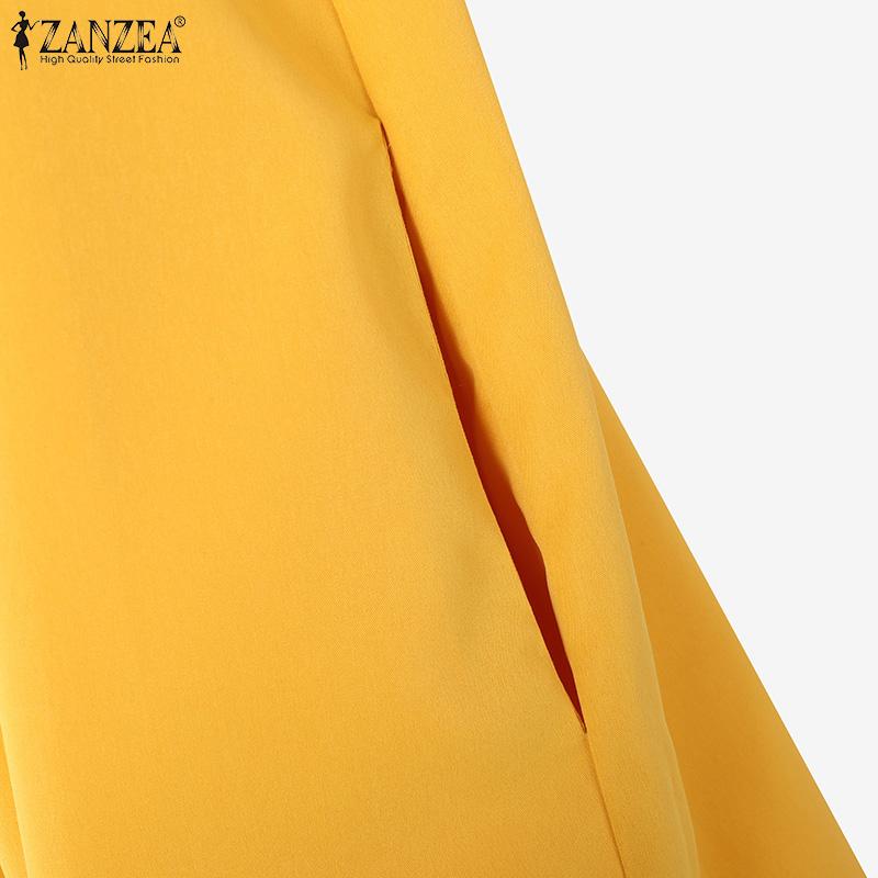 ZANZEA Женское повседневное платье с круглым вырезом и коротким рукавом