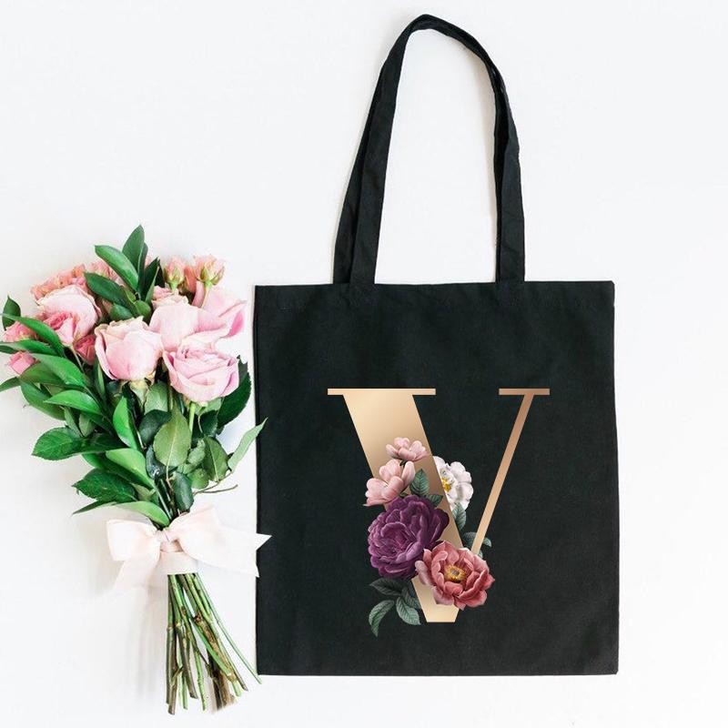 Холщовая сумка-тоут с цветочным письмом и шрифтом ABCDEFG, повседневная сумка-шопер с эко-цветами большой вместимости, сумки на плечо в стиле Харадзюку