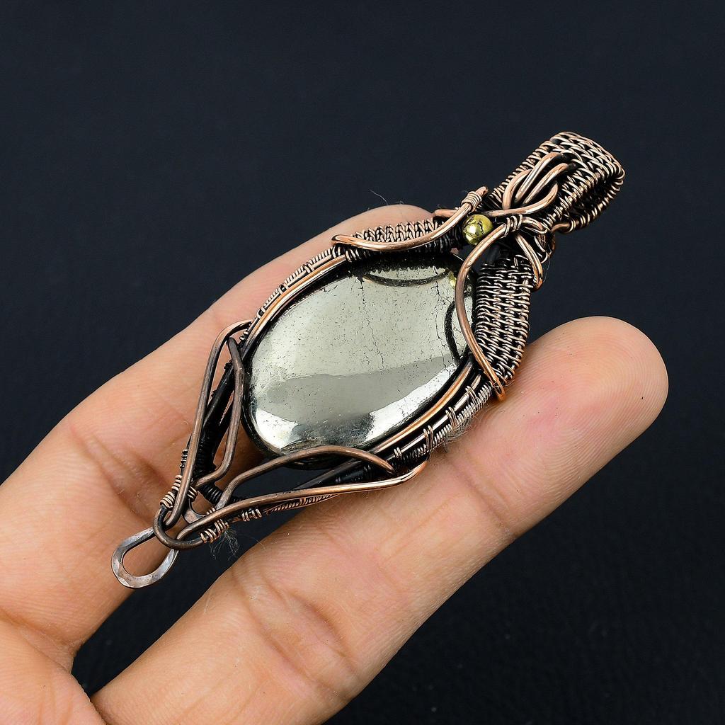 Golden Apache Pyrite Pendant, 999 Copper Wire Wrapped Jewelry, Gemstone Pendant, Gift For Her Handmade Dainty Jewelry