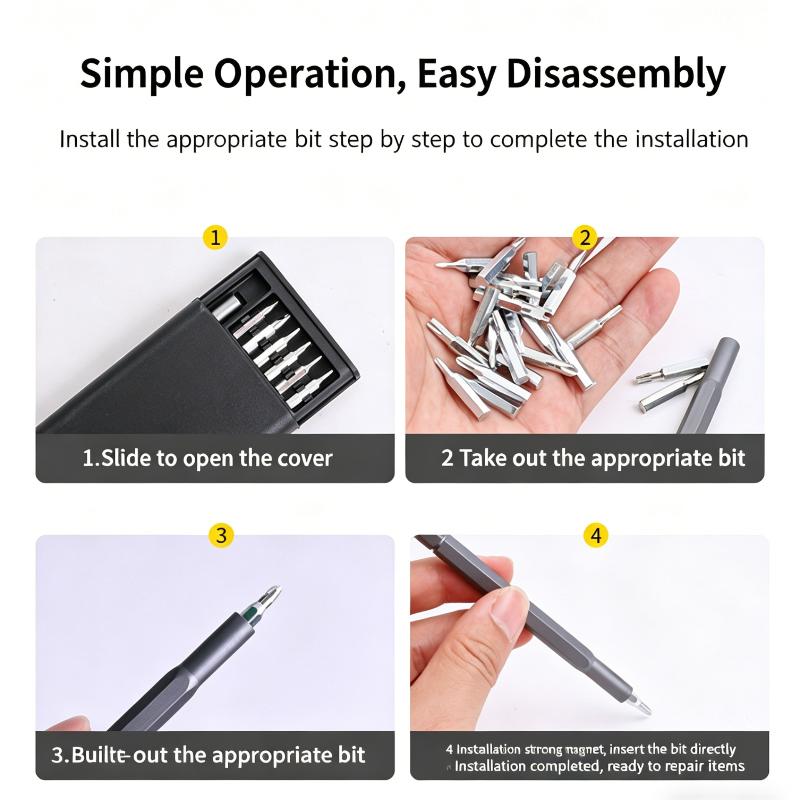 24-In-1 Magnetic Screwdriver Set - Precision Repair Kit For Phone, Computer & Electronics - 24 Detachable Steel Bits