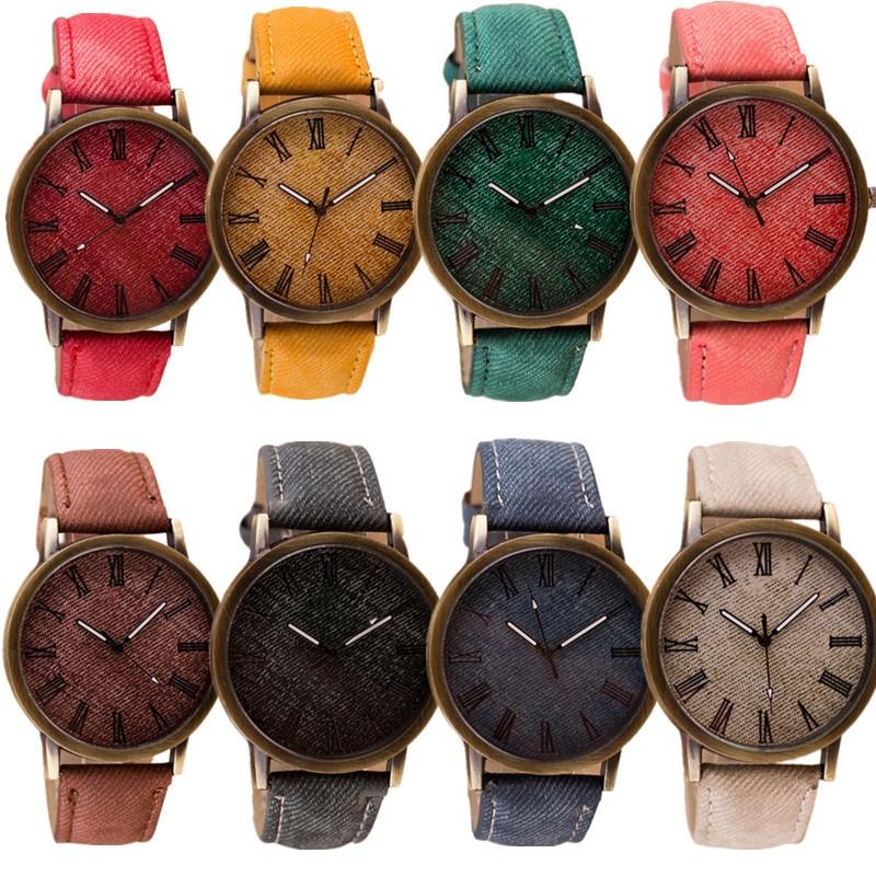 Fashion Multicolor Rome Number Clock Dial Student Leisure Denim Strap Quartz Watch