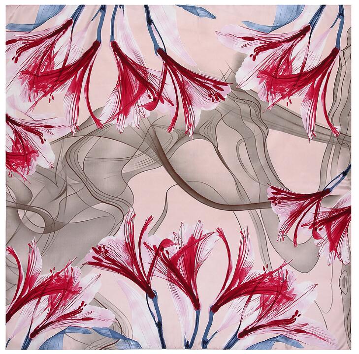 Luxury Brand Square Scarf For Ladies Lily Print Silk Scarf Women Bandana Large Hijab Female Shawl Scarves Warps