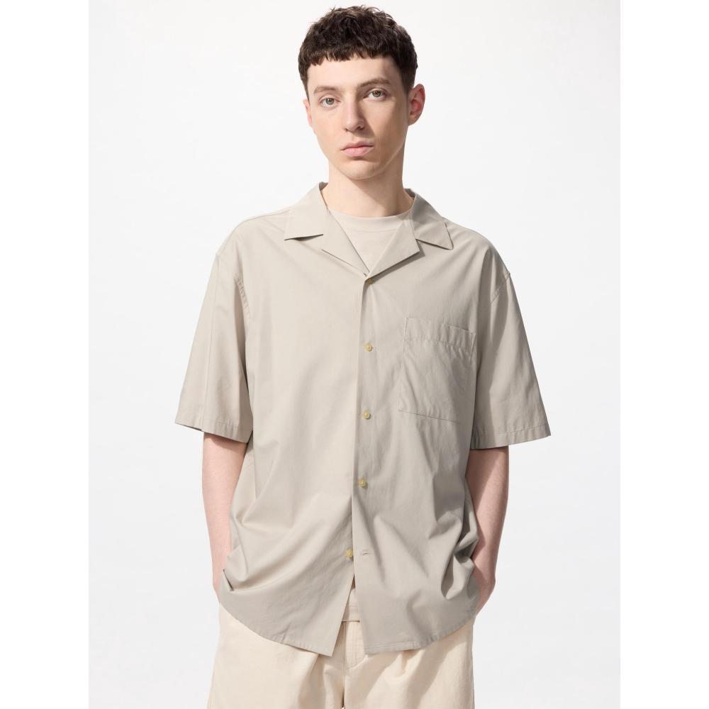 Uniqlo Рубашка из модального хлопка с открытым воротником и коротким рукавом 