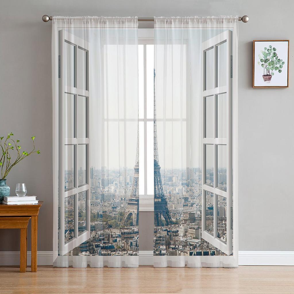 Париж Терраса Цветочная Мечта Шторы Для Гостиной Роскошные Тюлевые Шторы Для Детской Спальни Кухня Комната Современный Стиль Прозрачные Шторы