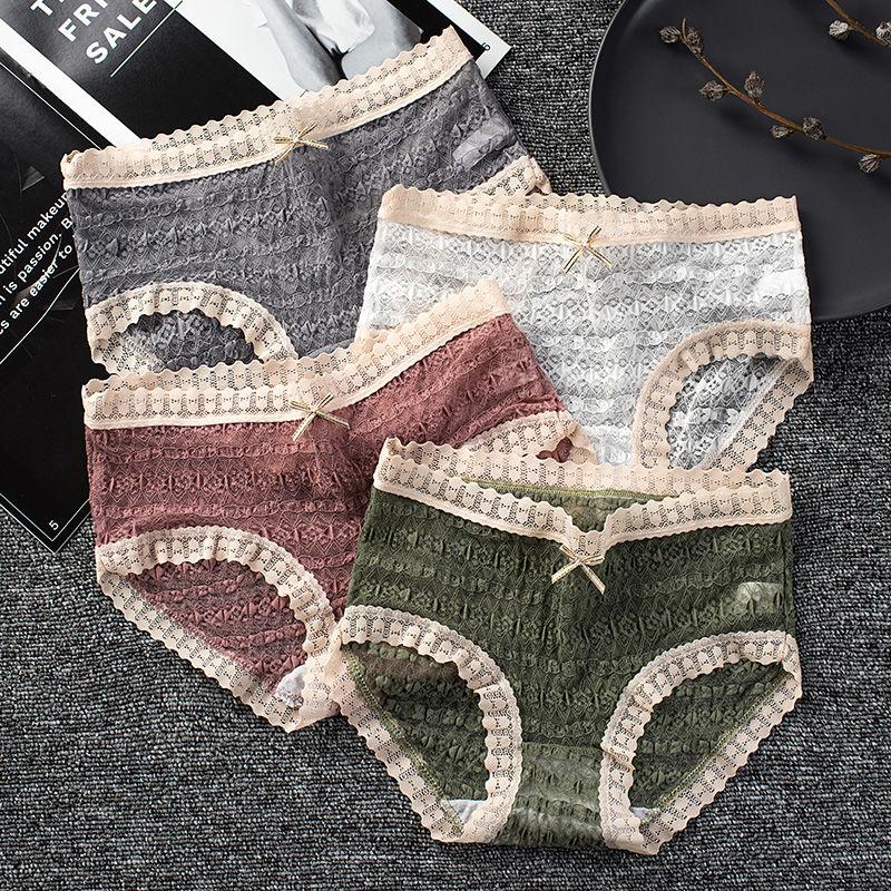 4 шт. женское нижнее белье со средней талией, трусы больших размеров, кружевные трусики, дышащее нижнее белье