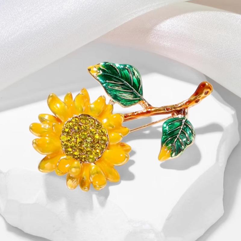 Temperament Trendy Flash Zircon Sunflower Brooch Ladies' Wedding Party Daily Clothing Accessories For Women Jewelry Gift