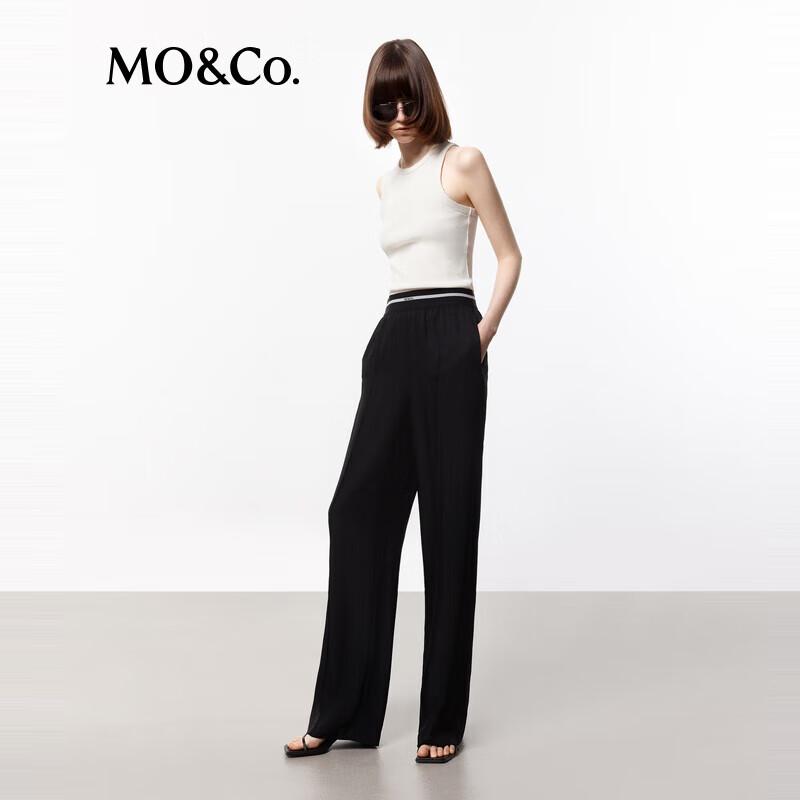 MO&Co. Cooling Triacetate Elastic High Waist Wide Leg Trousers