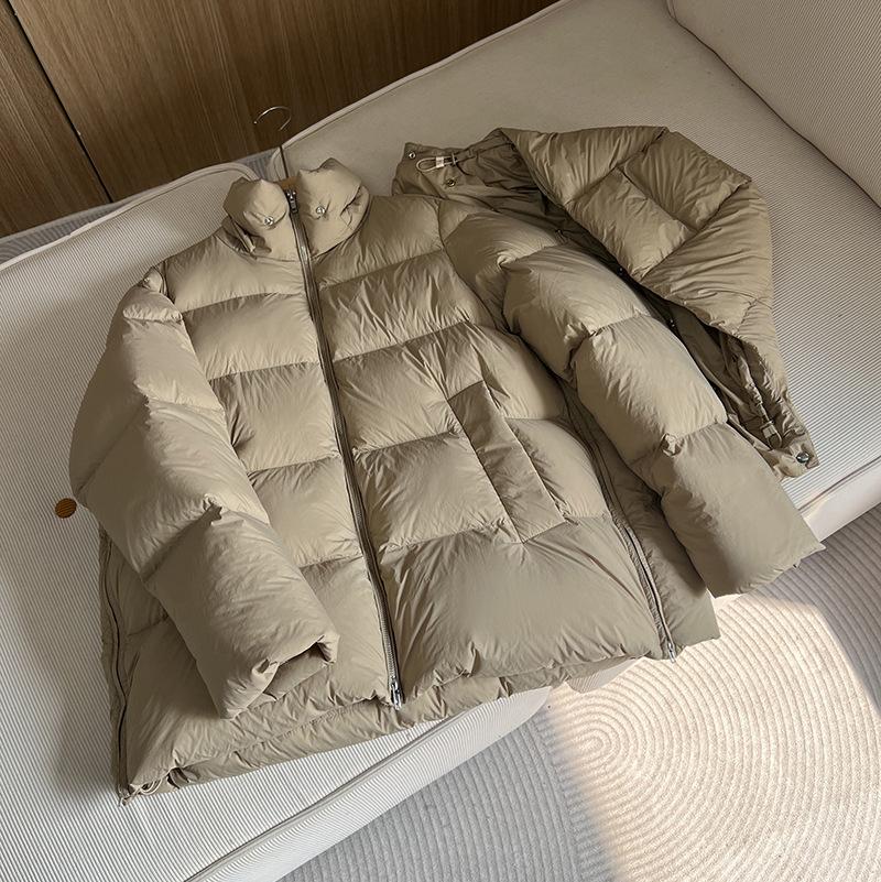 White duck down hooded down jacket women's medium and long high-end thickened warm side zipper bread jacket Pinghu