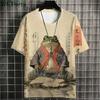 Футболки с рисунком Ukiyo-E, летняя мужская одежда, мужская футболка с коротким рукавом и круглым вырезом, повседневная свободная футболка, мужские рубашки в японском стиле, топ