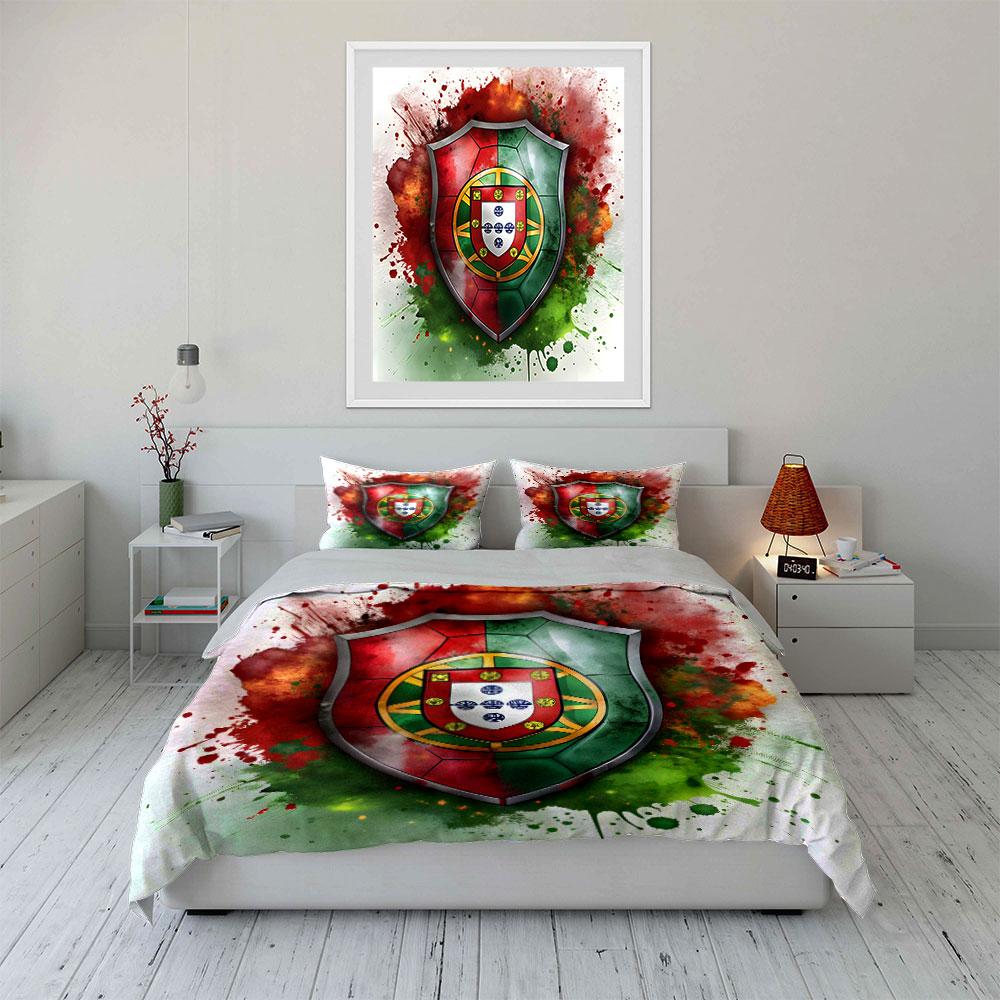 Portuguese flag-themed shield. Bedding sets Duvet cover sets Duvet covers Pillowcases(1*Duvet Cover 2*Pillowcases without duvet insert)