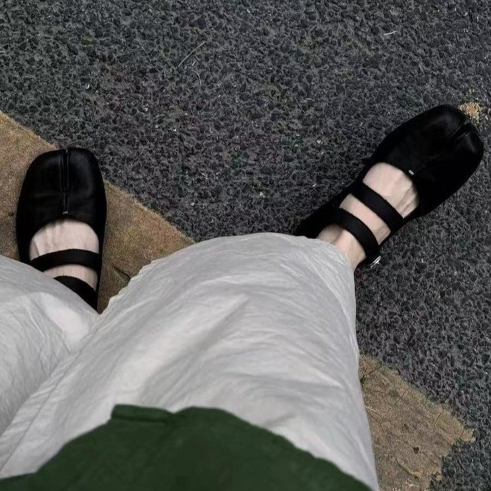 Модные мягкие кожаные балетки с разделенным носком женские Таби весна осень удобные для ходьбы ленивые лоферы повседневные для девочек танцевальные туфли