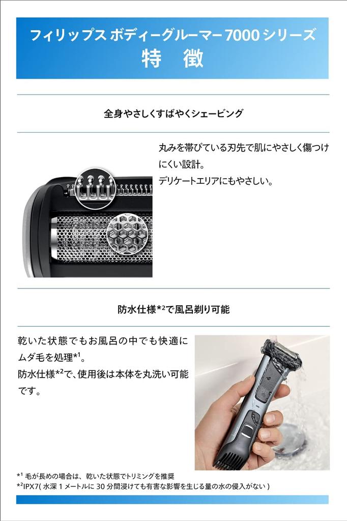 Philips Body Trimmer 7000 Series Body Shaver Groomer Usable Shaving Trimming Black Pearl (Bath & Body) BG7020/15