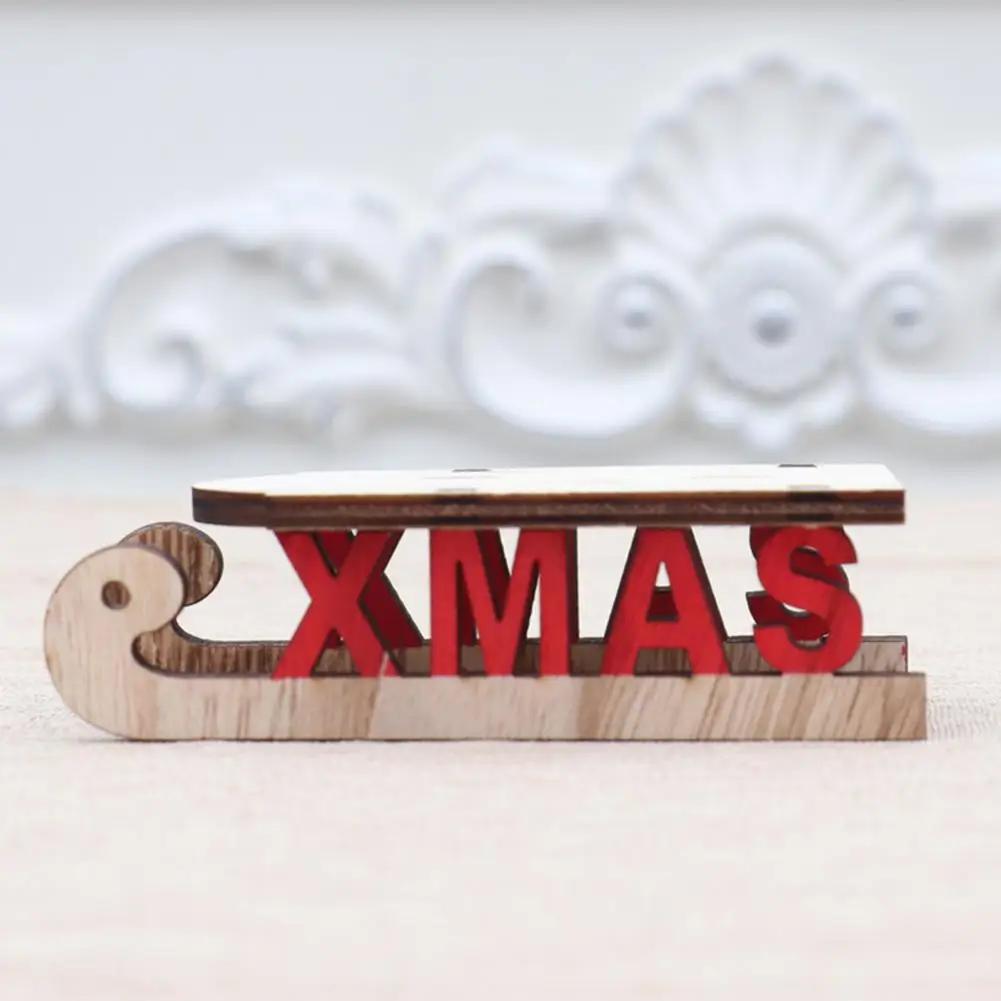 Santa Claus Sleigh Ornament Burr Free Unique Design Smooth Edge Sled Ornament Table Top DIY Wooden Craft Christmas Decoration