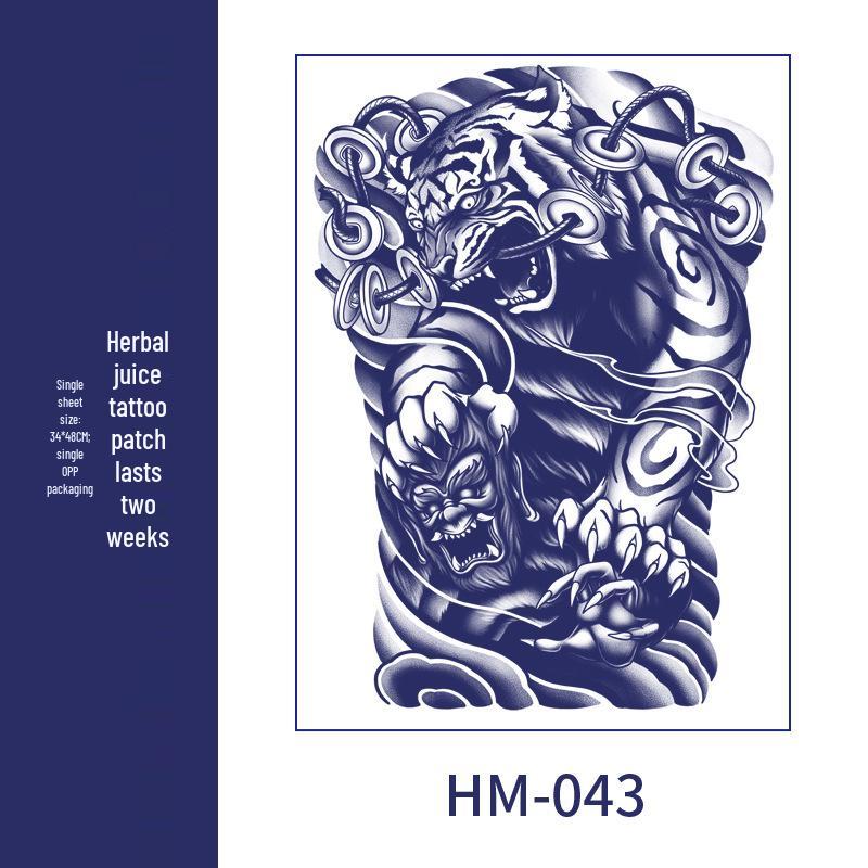Waterproof Men's Herbal Tattoo Stickers: Full & Half Back, Long-Lasting, Large Floral Designs for Chest & Arm.