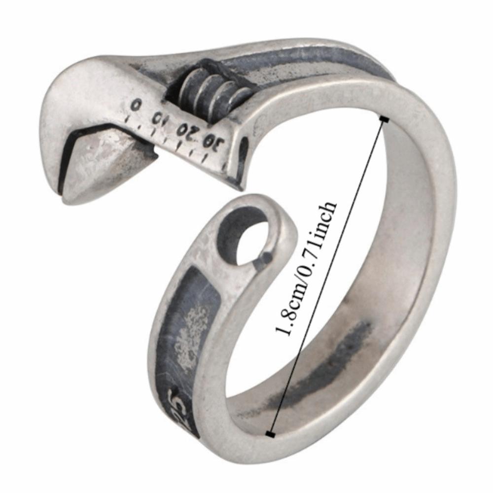 Heavy Duty Spanner Finger Ring Silver Plated Biker Jewelry Wrench-Shaped Open Ring  Boys Girls