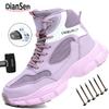 Women's Anti-Puncture Safety Boots Steel Toe High Top Lightweight Non Slip Breathable Work Shoes Indestructible Hiking Sneaker