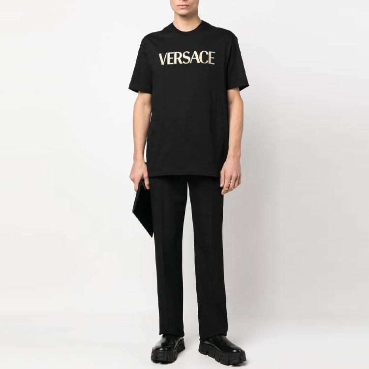 Versace Мужская футболка с коротким рукавом и принтом с логотипом SS23, круглый вырез, черная 1008466-1A06056-1B000