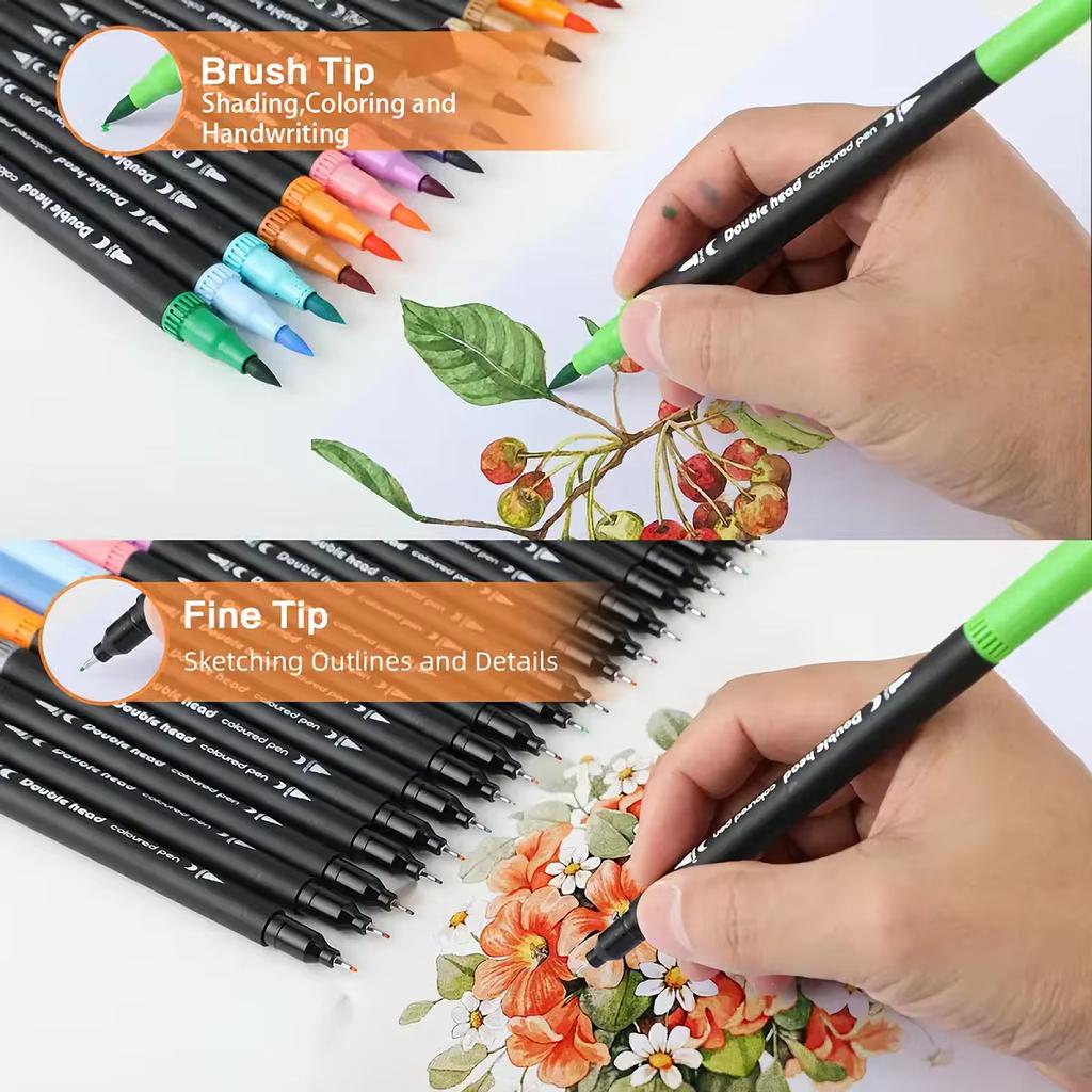 12Pcs Double Ended Art Marker Pens Set For Artists Fine And Brush Coloring Random Colors