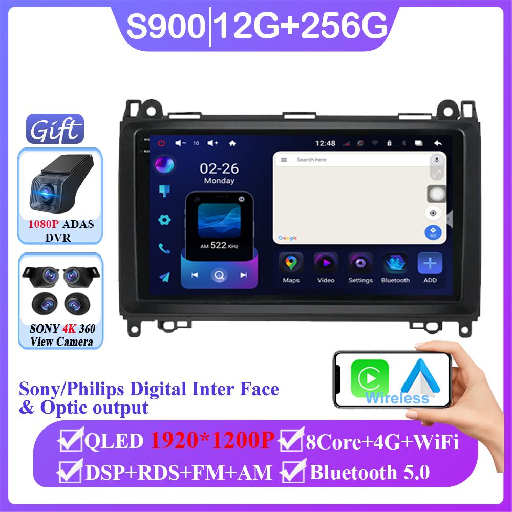 9'' Android 14 для Mercedes Benz B200 Sprinter W906 W639 AB Class W169 W245 мультимедийный плеер авто радио GPS Carplay 4G без DVD