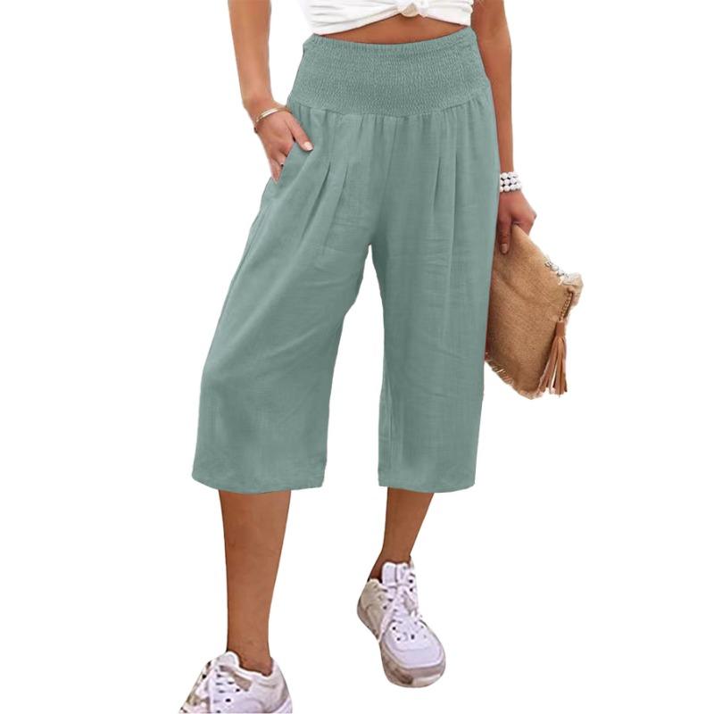Women's Casual Loose Wide Leg Seven-tenths Pants for Summer Fashion Comfortable Breathable High Waist