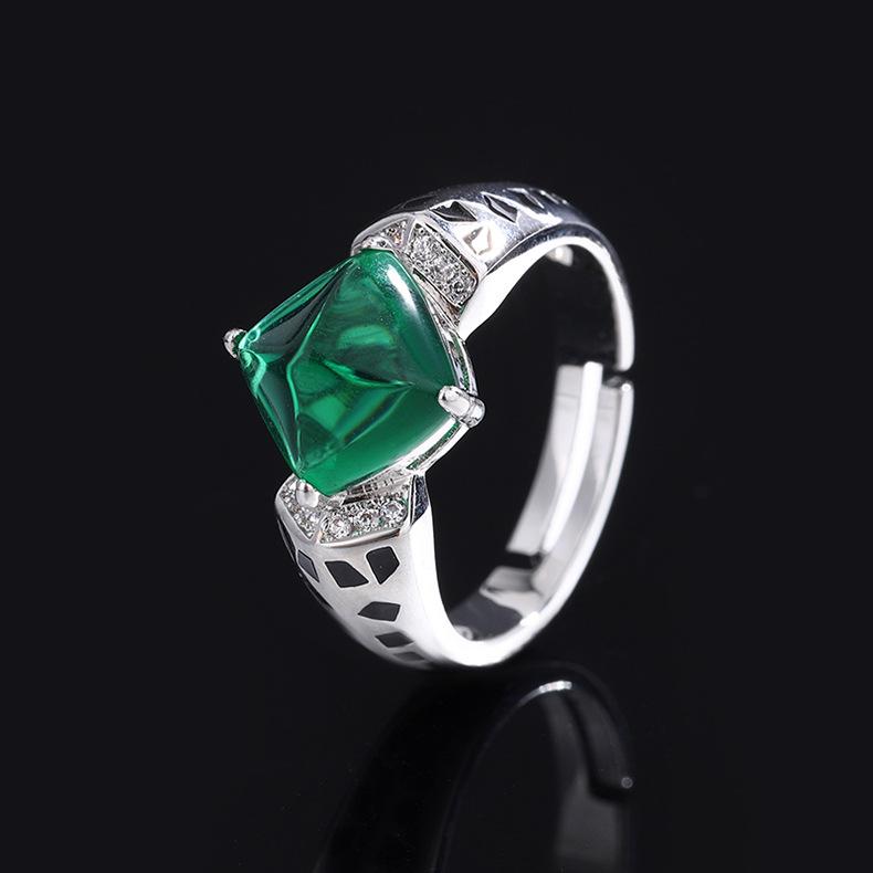 Ювелирные изделия Искусственный цвет Сокровище Сахарная башня Кольцо Квадратный бриллиант Сапфир Кольцо Бирюзовое