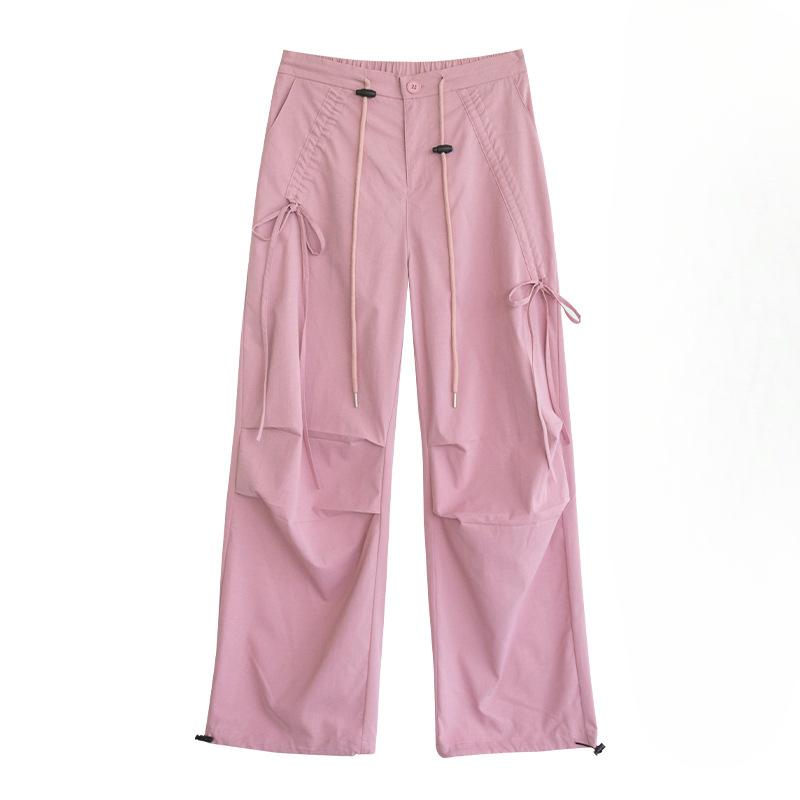 American Overalls Women's Spring and Autumn Hiking Pants High Waist Retro Loose Wide-leg Bow Casual Sports Cargo Pants