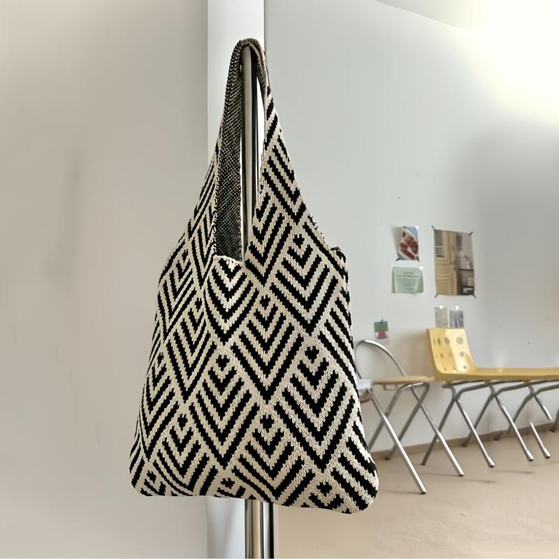 Модная геометрическая контрастная ручная вязаная сумка ручной работы женская минималистичная сумка-узел через плечо летняя пляжная сумка