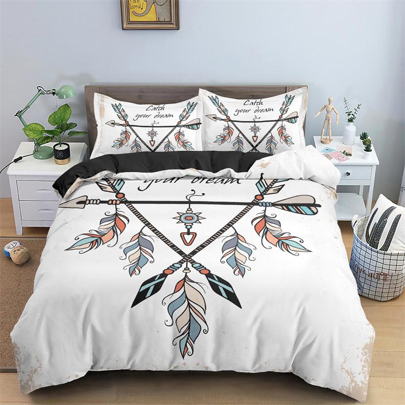 Dreamcatcher Duvet Cover Microfiber Feather Bedding Set Single Twin King For Girl Teen Adult Bedroom Geometric White Quilt Cover