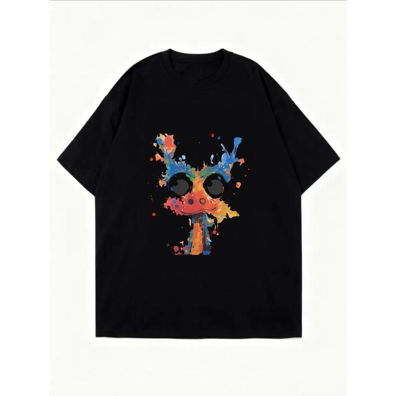 Белая футболка оверсайз с красочным принтом в виде брызг дракона для повседневной носки