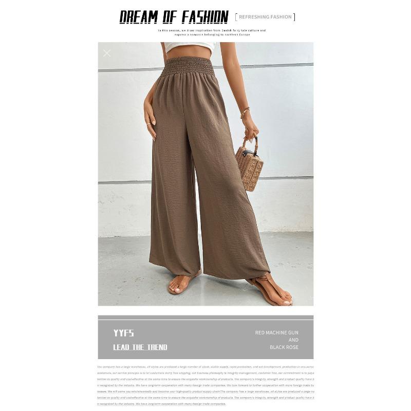 High-waist Casual Simple Solid Color Elastic Waist Loose Wide-leg Pants