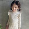 2024 Spring Girls Long Sleeve T-Shirt Children Ribbed Knitted Bottoming Shirt Lace Round Neck Tight Tshirt for Kids