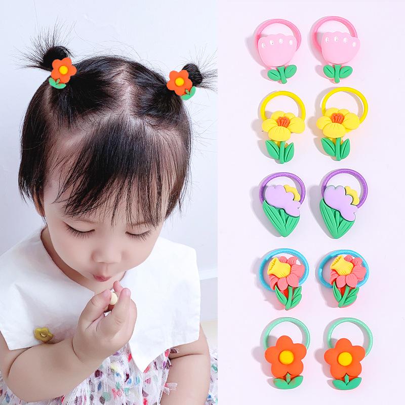 10PCS/Set 2CM Mini Cartoon Baby Girls Hair Ties Children HairBands Ponytail Elastic Rubber Band Newborn Hair Accessories