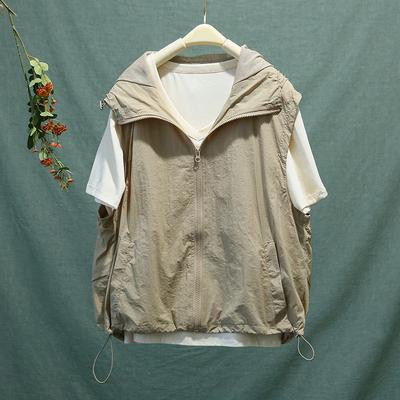 Летние женские жилеты-карго с застежкой-молнией и капюшоном, повседневные, свободные, однотонные, для спорта на открытом воздухе, прохладные, быстросохнущие, тонкие, плиссированные, для улицы, универсальные