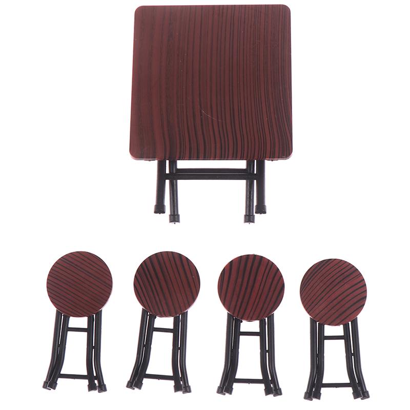 1:12 Dollhouse Mini Furniture Folding Table And Chair Set With 4 Stool Models