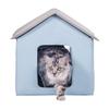 Heated Cat House Foldable Kitty Shelter with Heated Pad Blue Small