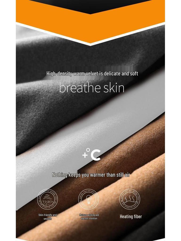 Мужская двухсторонняя бархатная теплосберегающая футболка с длинным рукавом и полуворотником под горло для зимы