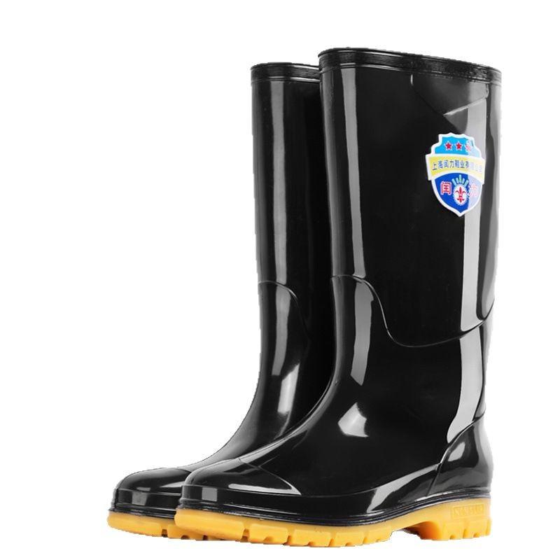 Весенние и осенние мужские высокие водонепроницаемые ботинки очень большого размера, водонепроницаемые и нескользящие, дождевые ботинки, флисовые теплые длинные резиновые сапоги для работы на стройплощадке