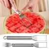 Watermelon Cutter Stainless Steel 2-in-1 Fruit Fork Cutting Tool Double Head Fruit Slicer Portable Watermelon Slicer Kitchen Fruit Cutter Machine