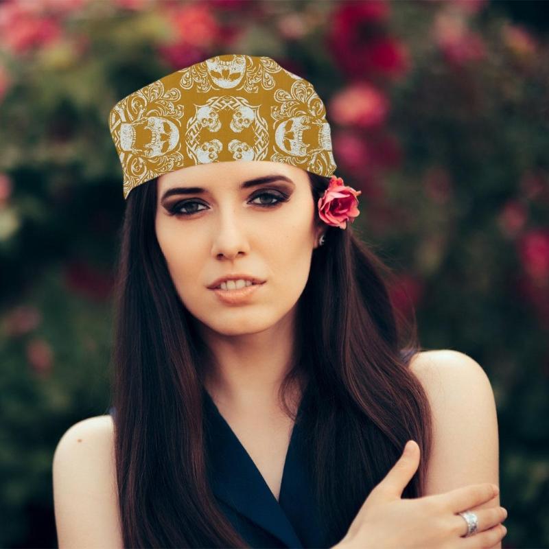 21'' бандана с рисунком черепа для женщин и мужчин, квадратный тюрбан, цветной головной убор