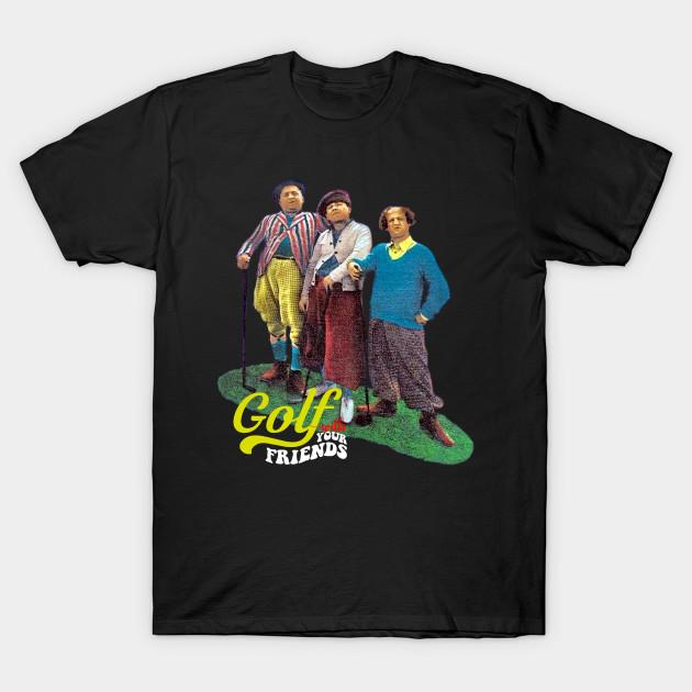 Men Black Print T-shirt Three Stooges // Golf With Your Friends - American Comedy 50S No-Cut Transfer Paper Print Cotton Tshirt