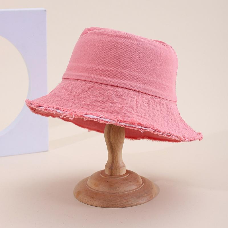 Retro Washed Old Rough Edge Bucket Hat Women's Spring Summer Japanese Versatile Sunshade Solid Color Casual Sun Basin Hat