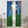 White Unicorn In The Field Window Curtain For Living Room Bedroom Decoration Curtains Luxury Kitchen Valance Curtains